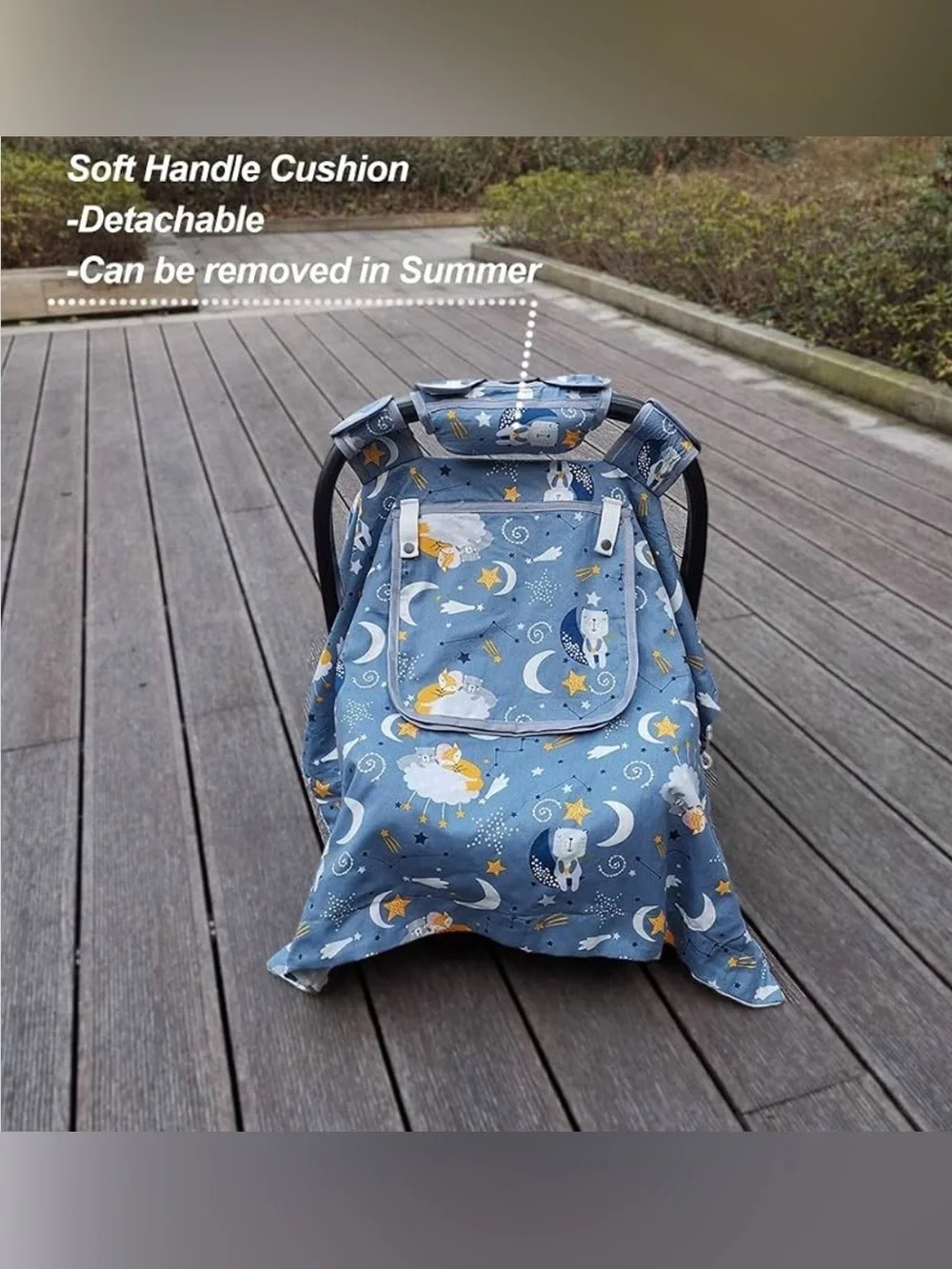 Blue Moon & Stars Baby Car Seat Cover with Peekaboo Window